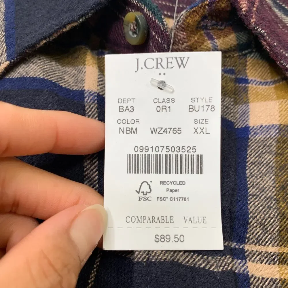 J Crew Shirt Mens 2XL Classic Plaid Flannel Cotton Button Up Long Sleeve New